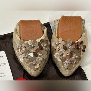 MeeShine Women’s Foldable Soft Pointed Toe Ballet Flats Gold Fairycore